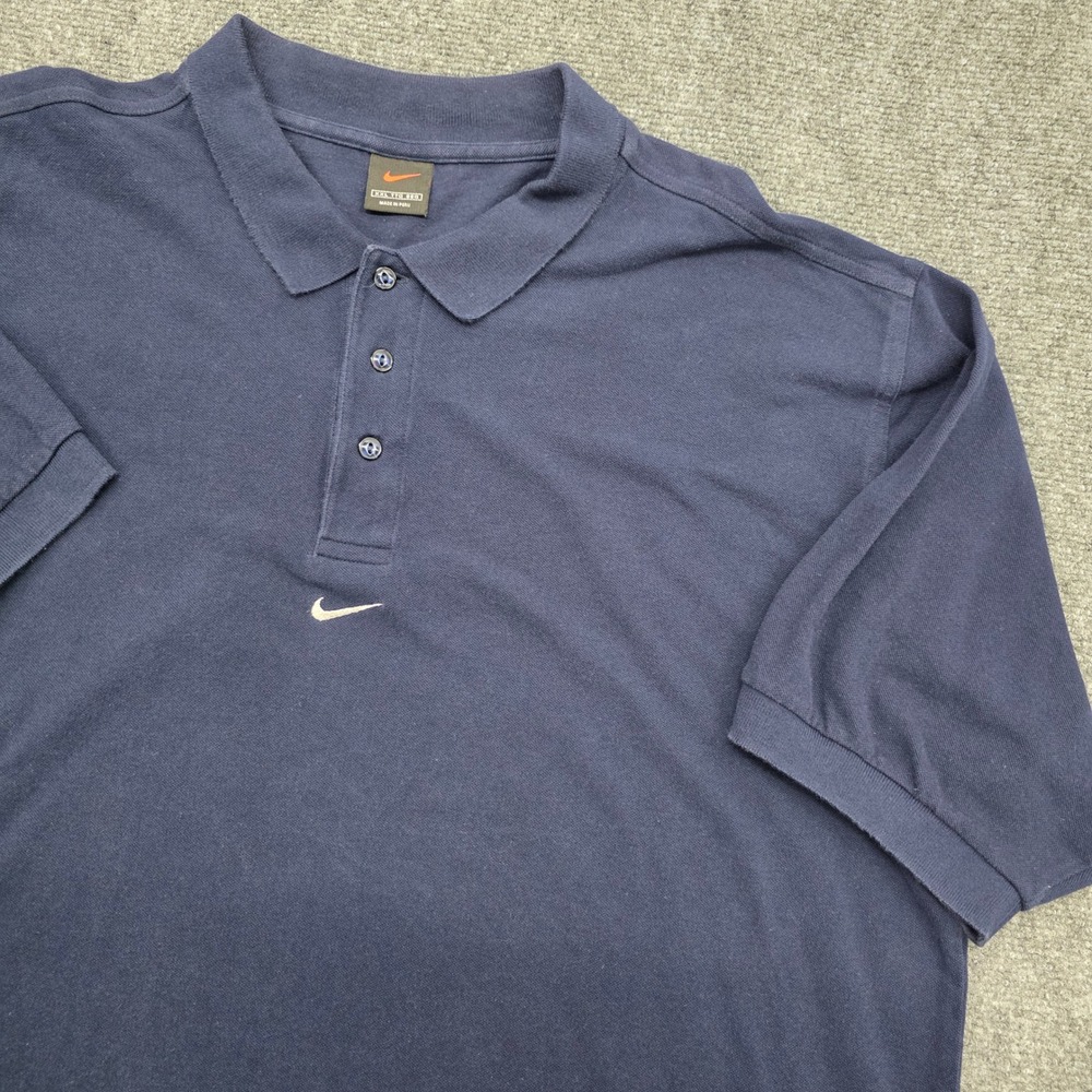 Vintage Nike Mens XXL Navy Blue Vintage Center Swoosh Pique Cotton Polo Shirt